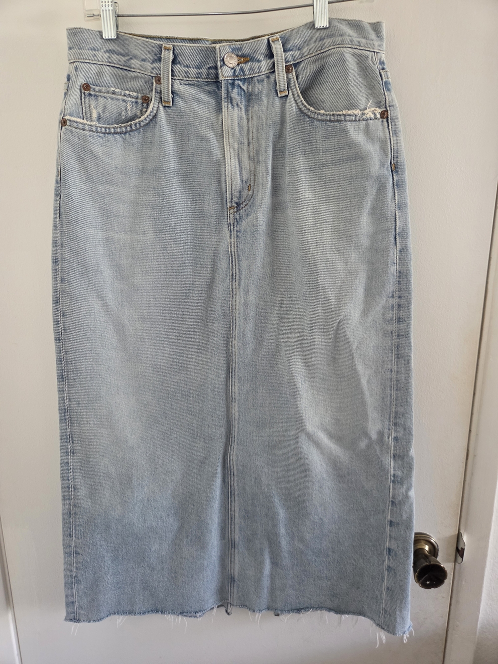 Agolde Slide Hilla Maxi Skirt Denim Side Slits High Rise Women’s 27 100% Cotton